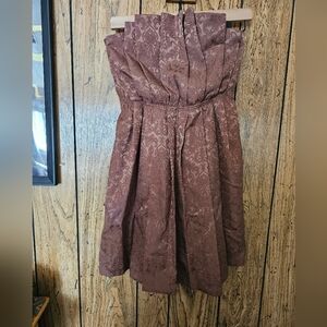 MUSTARD SEED Brown Jaquard Pleated Strapless Mini Dress - Small